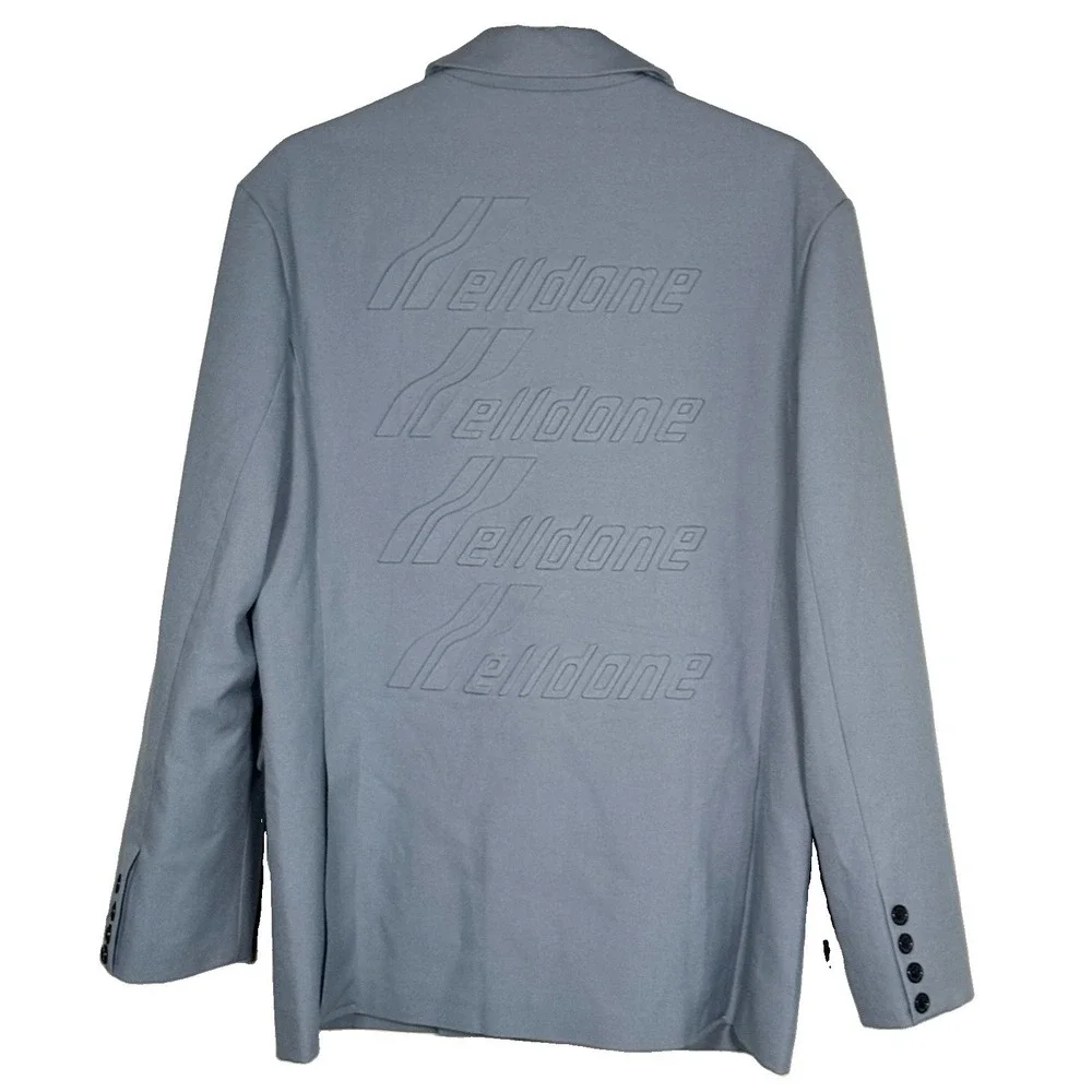 We11done Embossed Logo Double Blazer Jacket Unisex M Sky Blue Oversized Korea